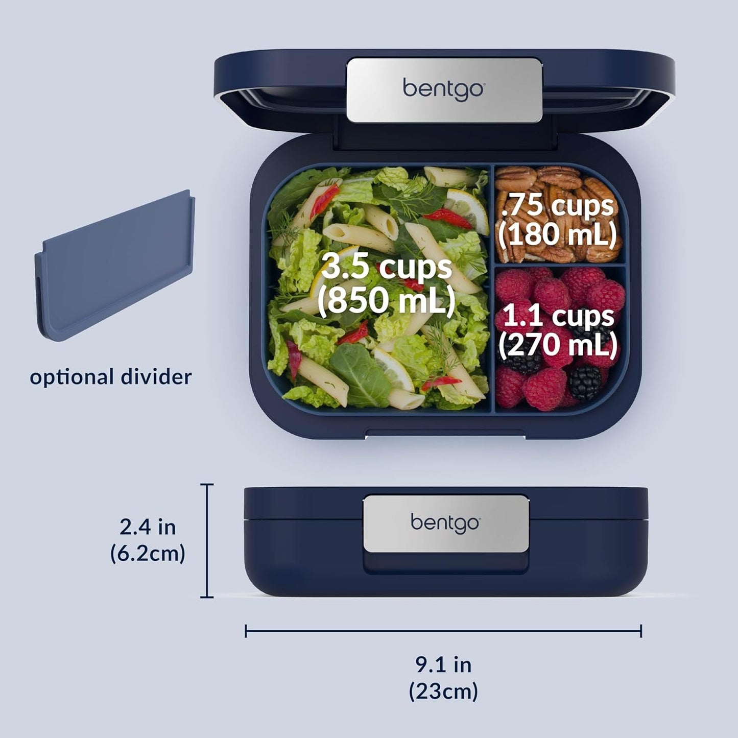 Bentgo Modern - Adult & Teen Bento Lunch Box; 3-4 Compartments, Leak-Resistant, 5.5 Cup Capacity/44 fl oz, Improved Locking Clips, Reusable, BPA-Free, Dishwasher/Microwave Safe Tray (Dark Gray)
