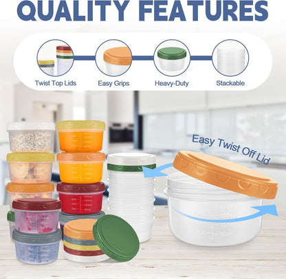 6pcs 10 oz Small Plastic Containers with Lids, Salad Dressing Container Reusable Small Food Storage Containers for Meal Prep, Leakproof, Microwave Dishwasher Freezer Safe, BPA-Free
