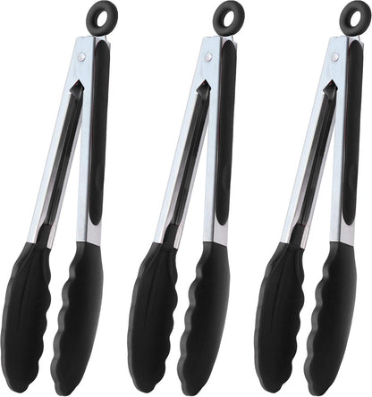 HINMAY Stainless Steel Kitchen Tongs 9-Inch Cooking Tongs, Set of 3