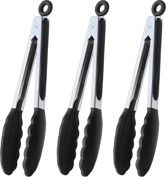 HINMAY Stainless Steel Kitchen Tongs 9-Inch Cooking Tongs, Set of 3