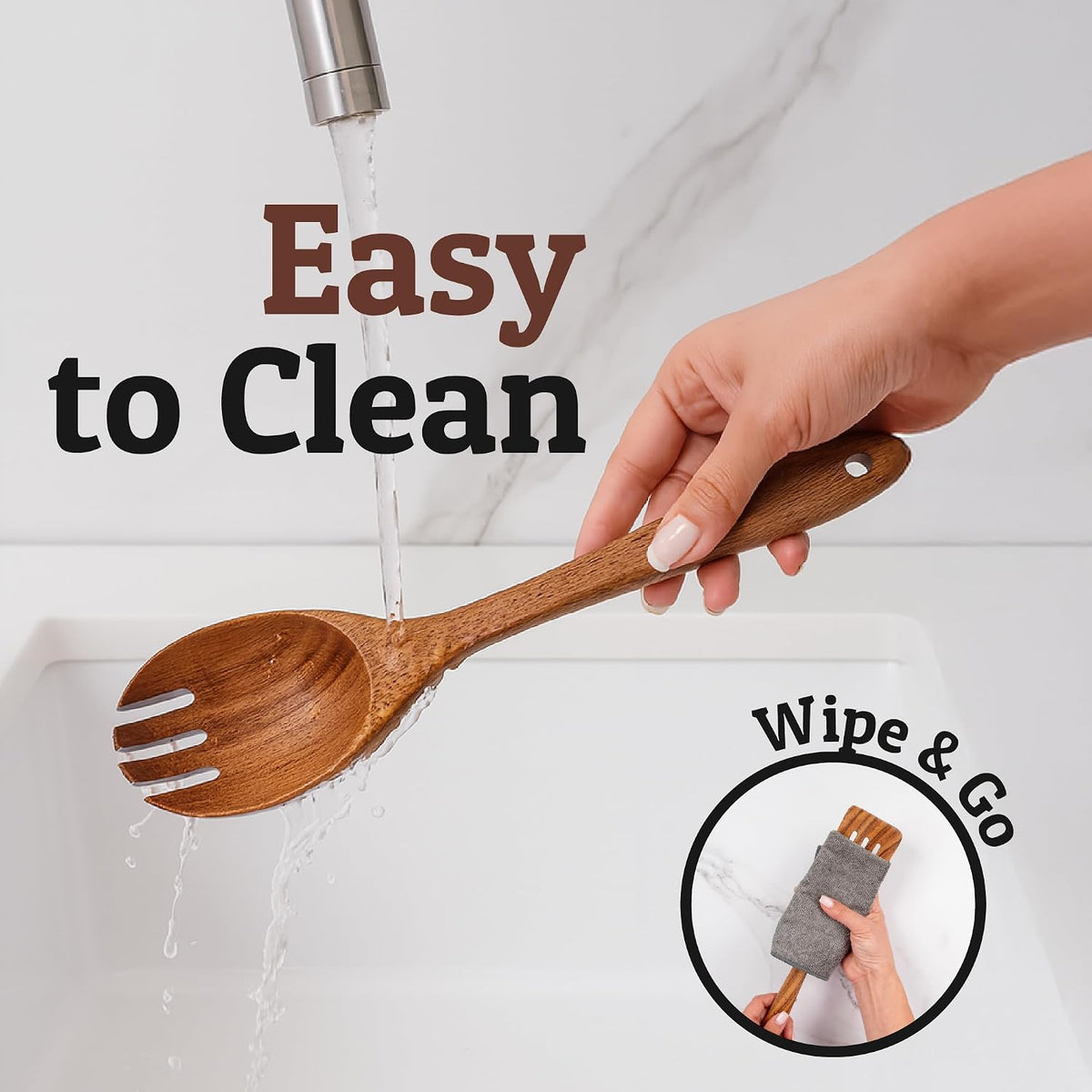 PriorityChef Wooden Slotted Spoon - Premium Teak Cooking Utensil for Frying, Straining & Serving - Long Handle Kitchen Spoon for Nonstick Cookware - Handcrafted Durable Wood