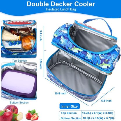 RHCPFOVR Kids Lunch Bag - Double - Decker Cooler Insulated Lunch Box for Boys Girls,Washable Lunch Bag with Strap and Reusable Toddler Lunchbox for School and Daycare