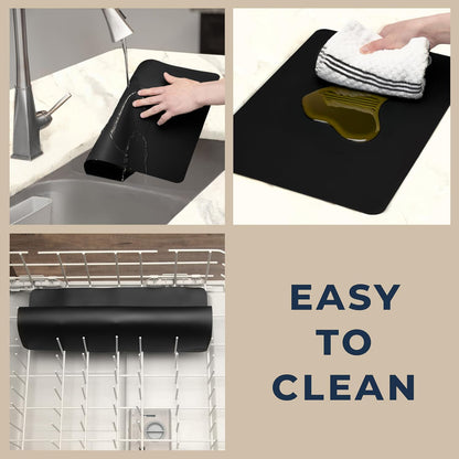 GASARÉ, Extra Large, Thick, Silicone Mat for Kitchen Counter, Heat Resistant Mat, Countertop Protector, Non-Slip, Easy to Clean, Cuttable, 25 x 17 Inches, Black