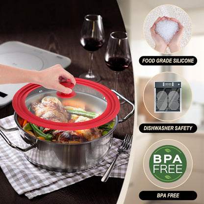 Universal Lid for Pots Pans and Skillets,Replacement Pan Lid with Tempered Glass and Heat-Resistant Silicone Edge,Durable Frying Pan Cover (7",8",9" & 10",11",12"-White)
