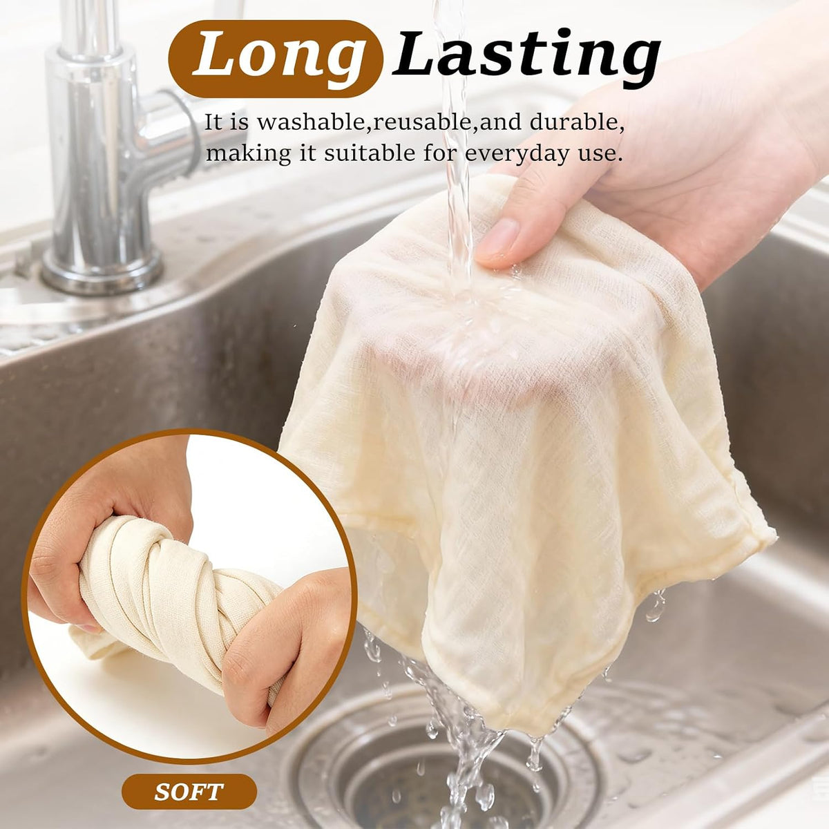 Reusable Cheese Cloths, Organic Cotton Cheese Cloths 20x20 inches, Suitable For Filtering, With Edges, Cheese-Making, Juicing, Baking and Turkey Cooking.