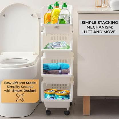 TidyFriend Plastic Stackable Storage Bins Clear - 4 Pack Large Open Front Bins For Toy Organizers and Pantry, Kitchen, Bathroom Essentials