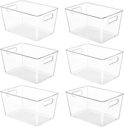 YIHONG Clear Plastic Storage Bins, 4 Pack Small Pantry Organizer Bins with Handle for Kitchen, Freezer,Cabinet,Closet Organization and Storage