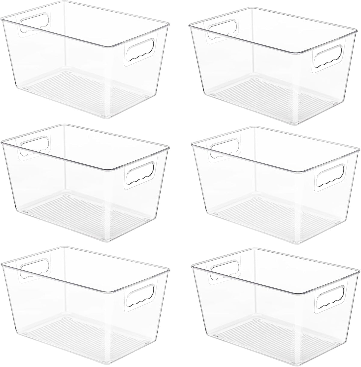 Oprunsy Clear Plastic Storage Bins with Handles, 6 Pack Large Organizer Bins – BPA-Free Kitchen Pantry Fridge Freezer Cabinet Organizers, 11" L × 7.5" W × 6" H