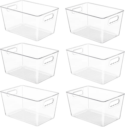 Oprunsy Clear Plastic Storage Bins with Handles, 6 Pack Large Organizer Bins – BPA-Free Kitchen Pantry Fridge Freezer Cabinet Organizers, 11" L × 7.5" W × 6" H