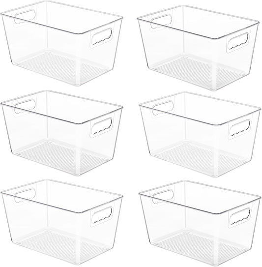 Oprunsy Clear Plastic Storage Bins with Handles, 6 Pack Large Organizer Bins – BPA-Free Kitchen Pantry Fridge Freezer Cabinet Organizers, 11" L × 7.5" W × 6" H