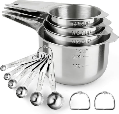 Stainless Steel Measuring Cups and Spoons Set of 10, Nesting Measuring Cup Set - 4 Cups 6 Spoons, Stackable Measure Cup Spoon Set for Dry & Liquid,Dishwasher Safe Kitchen Tools Cooking Baking Supplies