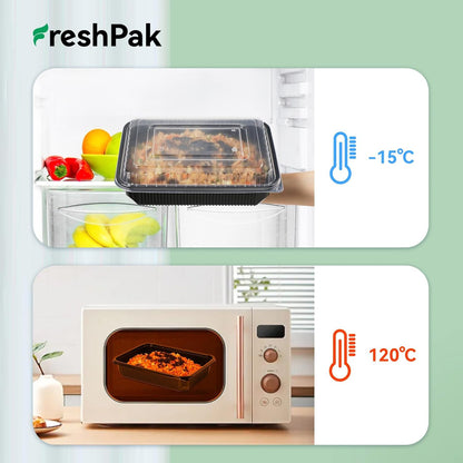 Meal Prep Container Reusable 40 Pack 34oz - Shrink Wrap Leakproof | Portion Control Leftover Plastic Food Containers with Lid | BPA Free Freezer & Microwave Safe | 4 Compartment Takeout Boxes