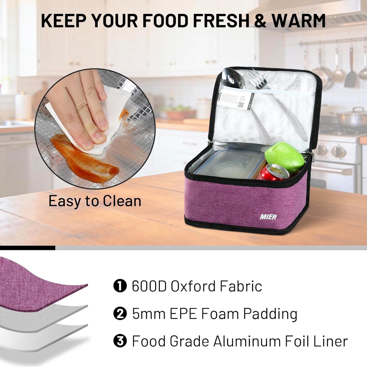 MIER Small Lunch Bag for Kids & Adults Compact Insulated Lunch Box Portable Thermal Mini Cooler for Work School Travel, Bluesteel