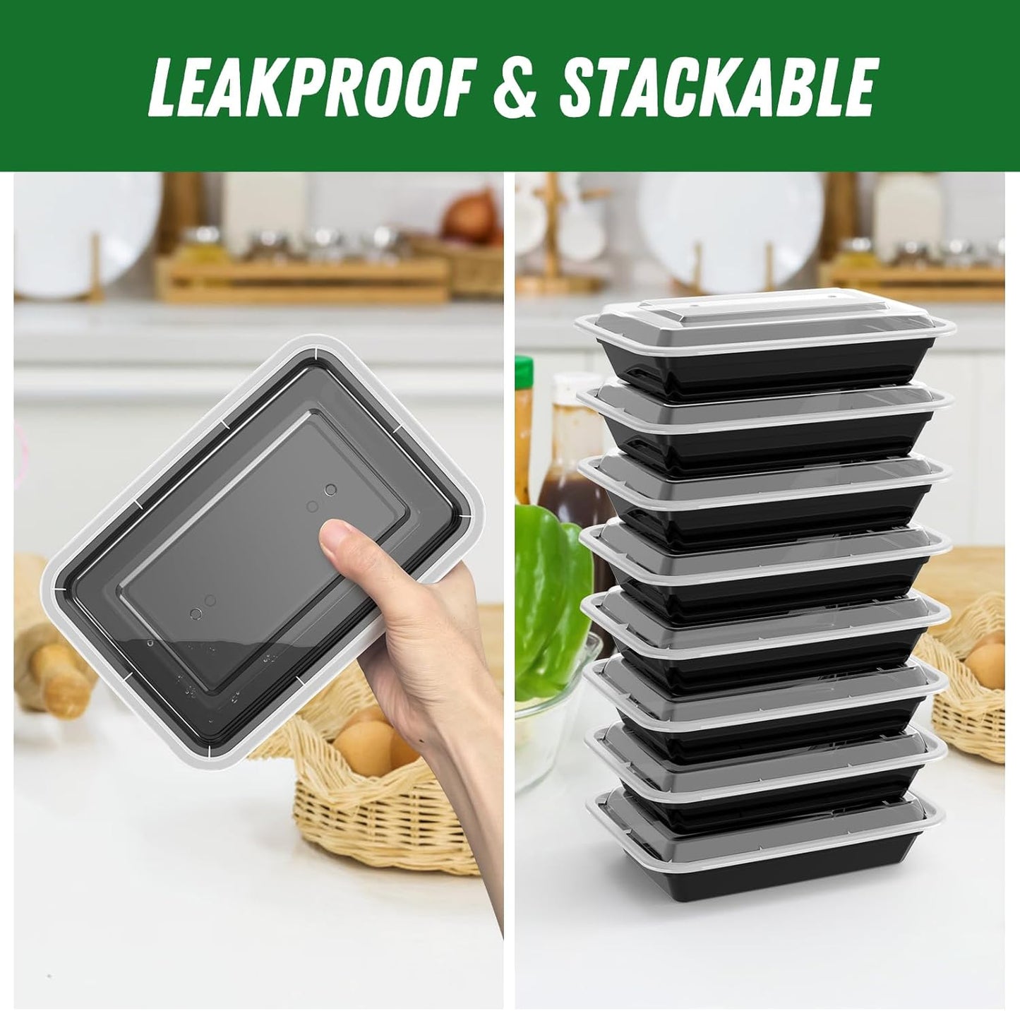 Dealusy 50 Pack (100-Piece) 24 oz Meal Prep Containers Reusable with Lids, Sturdy Leakproof & Food Safe, Microwave, Freezer, Dishwasher Safe Prep Containers, To Go Take Out Plastic Food Storage