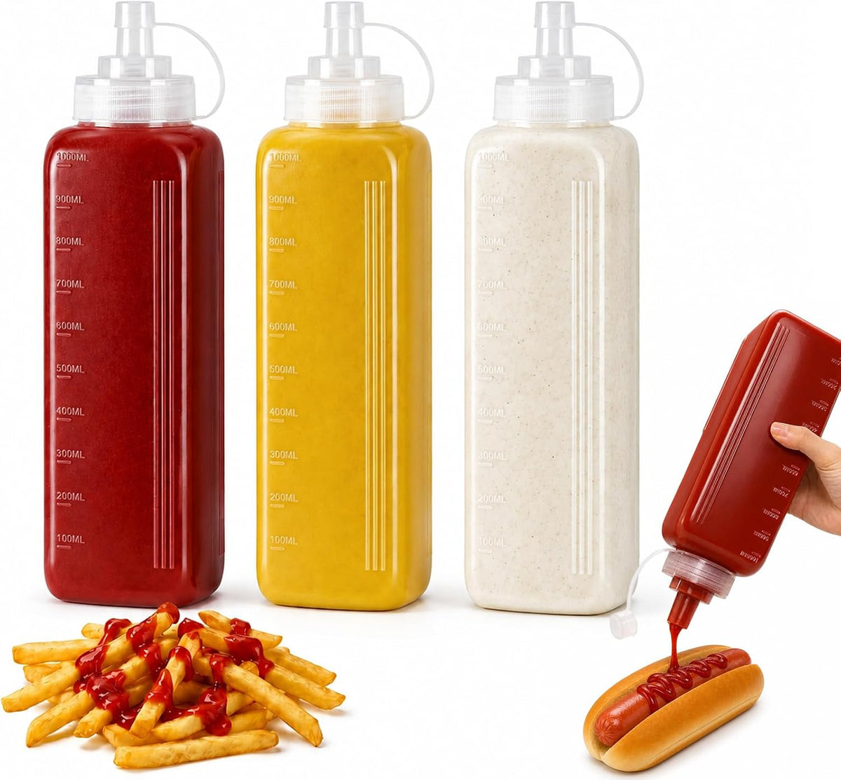 OAMCEG 20oz Condiment Squeeze Bottles, Plastic Sauce Bottles(0.6L)