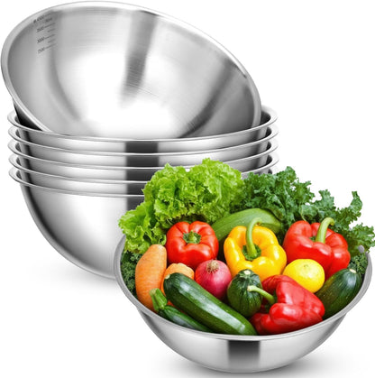 Honeydak 12 Pcs 304 Stainless Steel Mixing Bowls with Graduations, Salad Bowls Metal Serving Reusable Baking Food Storage Containers for Baking, Cooking, Salads, Soups, Ice Cream, Noodles (40 oz)