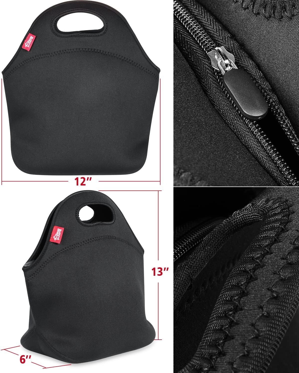 yookee home Waterproof Lunch Bag Double Layer Leakproof Neoprene Insulated Lunch Bag Freezable Black Reusable Thermal Lunch Cooler Tote Lunch Box for Boys Men Women Adult Kids for Work Outdoor