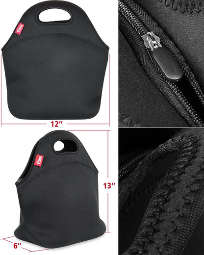 yookee home Waterproof Lunch Bag Double Layer Leakproof Neoprene Insulated Lunch Bag Freezable Black Reusable Thermal Lunch Cooler Tote Lunch Box for Boys Men Women Adult Kids for Work Outdoor