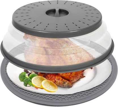 Microwave Splatter Cover for Food & Silicone Mat, Collapsible Vented Guard