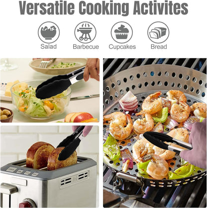 HOTEC Premium Stainless Steel Locking Kitchen Tongs with Silicon Tips, Set of 2-9" and 12"