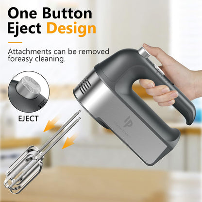 Hand Mixer Electric, 450W Kitchen Mixers with Scale Cup Storage Case, Turbo Boost/Self-Control Speed + 5 Speed + Eject Button + 5 Stainless Steel Accessories, For Easy Whipping Dough, Cream, Black