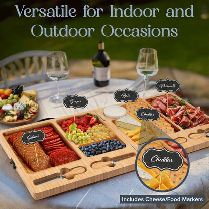 Charcuterie Boards Set - Large Bamboo Cheese Board with Charcuterie Accessories - Wooden Cheese Platter - Foldable Charcuterie Board for House Warming Gifts New Home & Wedding Gifts