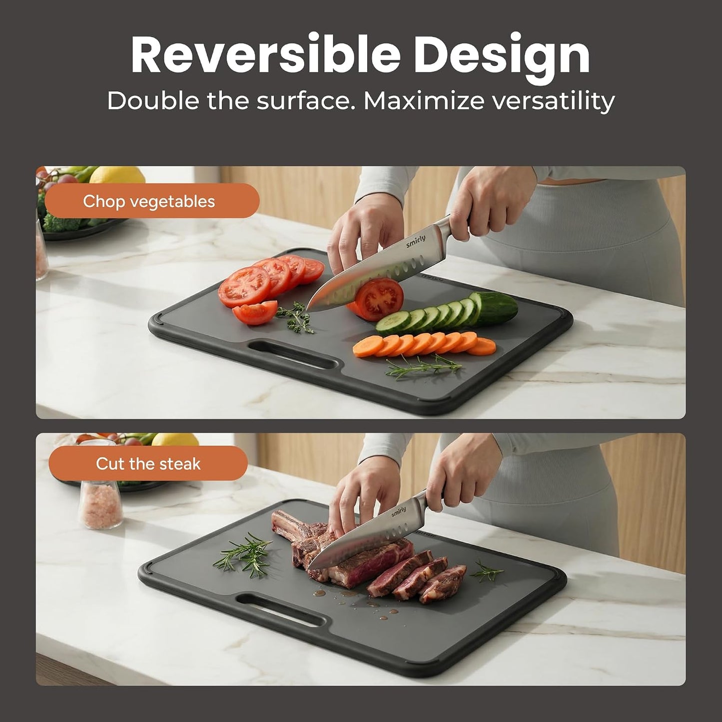 SMIRLY Plastic Cutting Board Set with Holder, Non-Slip Chopping Boards for Kitchen, Dishwasher Safe, Essential Kitchen Gadgets, 3 Pack, Green