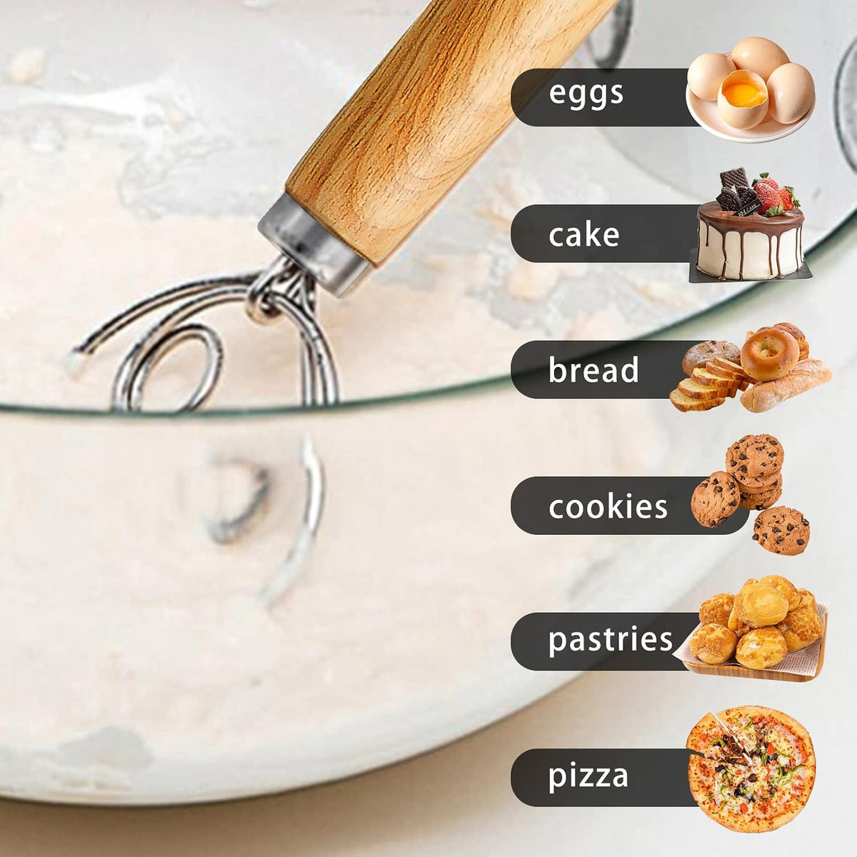 TEEVEA Danish Dough Whisk, Stainless Steel for Sourdough Bread