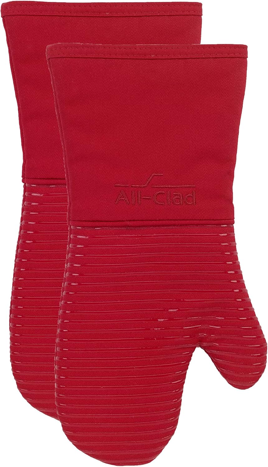 All-Clad Silicone Oven Mitts: Heat Resistant up to 500 Degrees - 100% Cotton & Silicone, 14"x7" Oven Mitt for Kitchen and Barbeque, Pewter