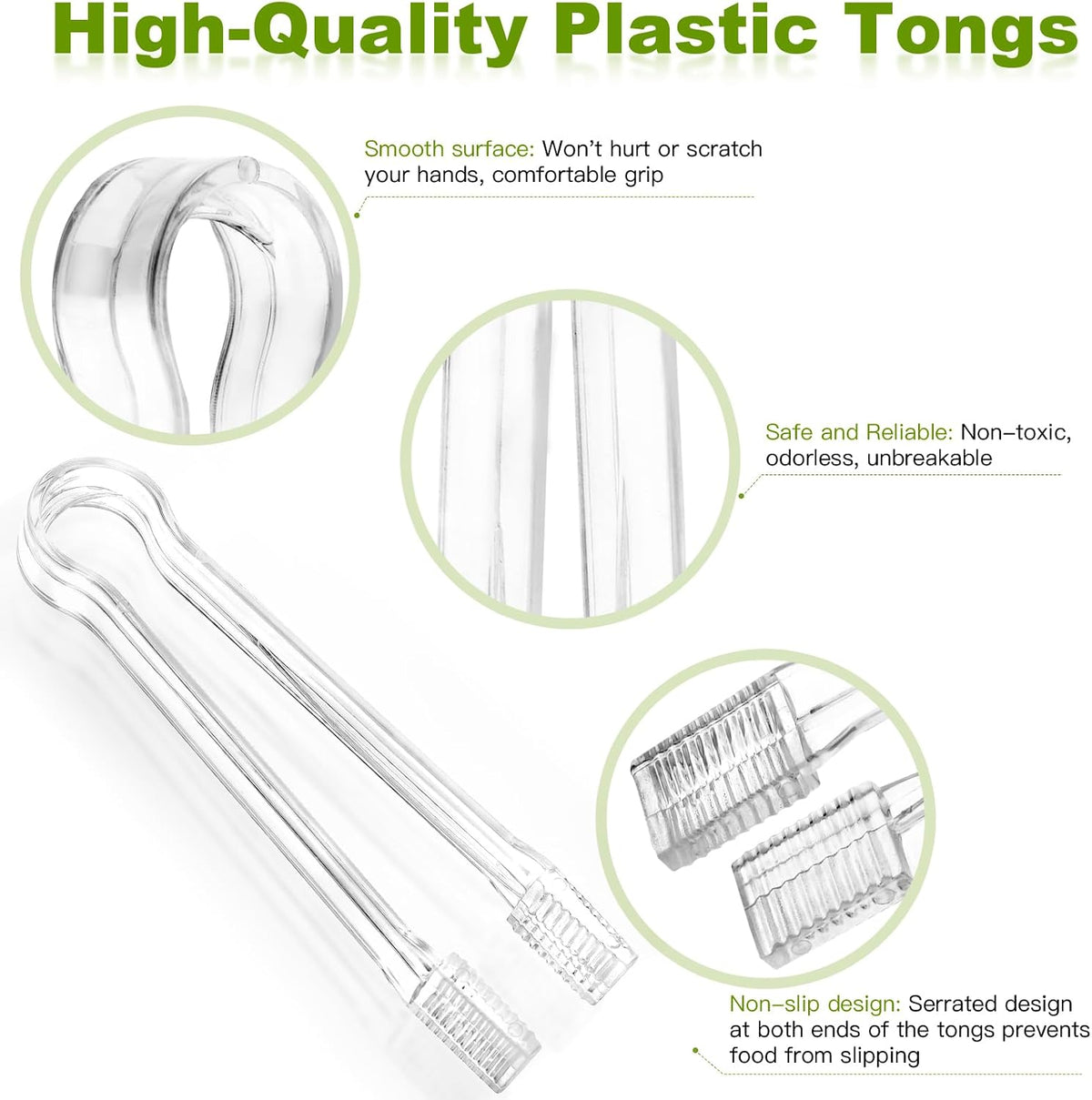 Ninsula Plastic Serving Tongs, 6.3 Inches Disposable Clear Tongs