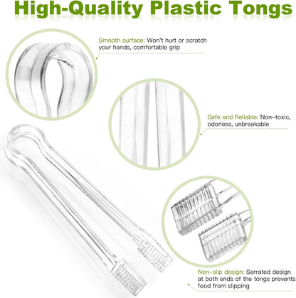 Ninsula Plastic Serving Tongs, 6.3 Inches Disposable Clear Tongs