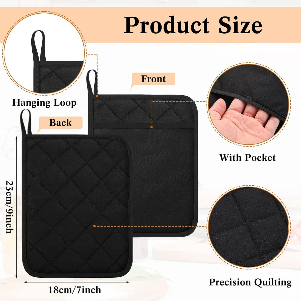 Hoolerry 7''x 9'' Sublimation Pot Holders with Pocket, Black