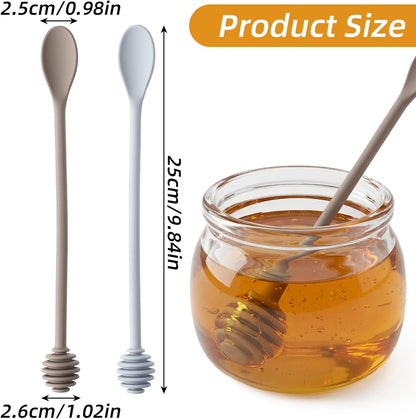 Mabor 2Pcs Silicone Honey Dipper Sticks,Grey Long Handle Syrup Stirrer Wand