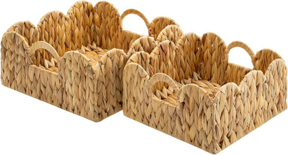 GRANNY SAYS Wicker Storage Baskets for Shelves, Water Hyacinth Basket with Scalloped Edge, Storage Wicker Baskets for Pantry, Large, 2-Pack
