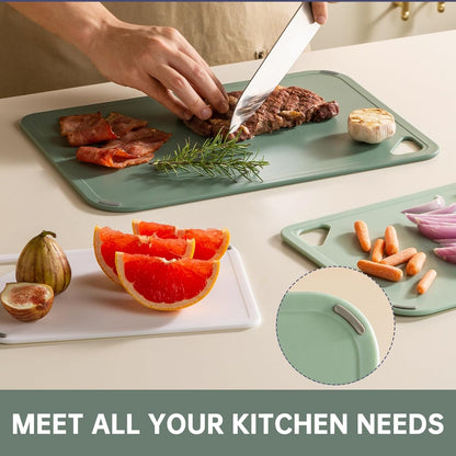 THETCHRY Plastic Cutting Board Set of 4, Extra Large Cutting Board for Kitchen with Non-Slip, Large -Small Chopping Board for Cooking, Bpa Free, with Grip Handle,Green