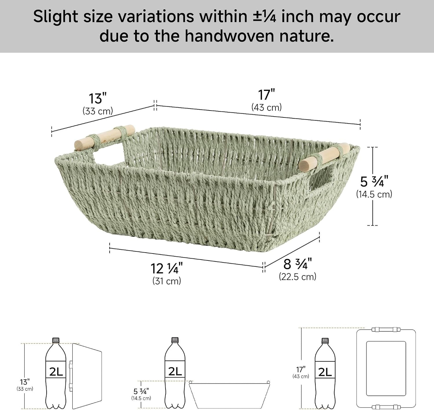 StorageWorks Hand-Woven Storage Baskets with Wooden Handles, Water Hyacinth Wicker Baskets for Organizing, 2 Pack