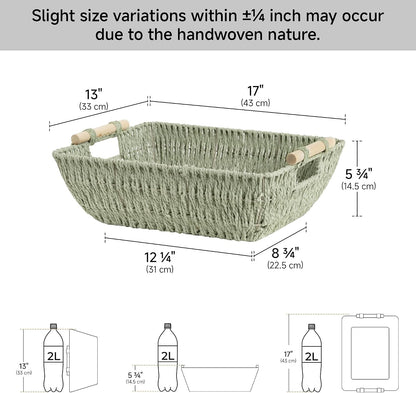 StorageWorks Hand-Woven Storage Baskets with Wooden Handles, Water Hyacinth Wicker Baskets for Organizing, 2 Pack