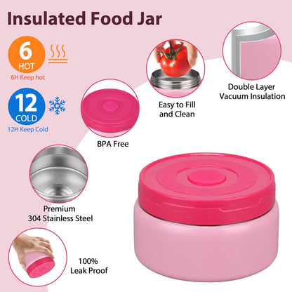 Kids Bento Lunch Box Set with 9.5oz Soup Thermo, Leak-Proof Lunch Food Containers with 3 Compartment and Removable Inner Tray, Insulated Hot Food Jar with Lunch Bag for School, Office, Sea Blue