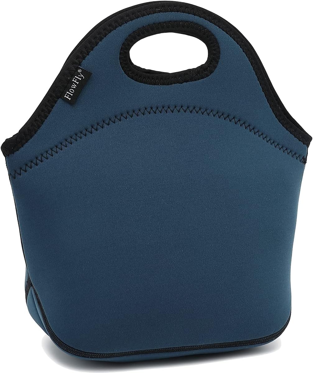FlowFly Neoprene kids Lunch box Insulated Soft Bag Mini Cooler Thermal Meal Tote Kit for Boys, Girls,Men,Women,School,Work, Office,Black