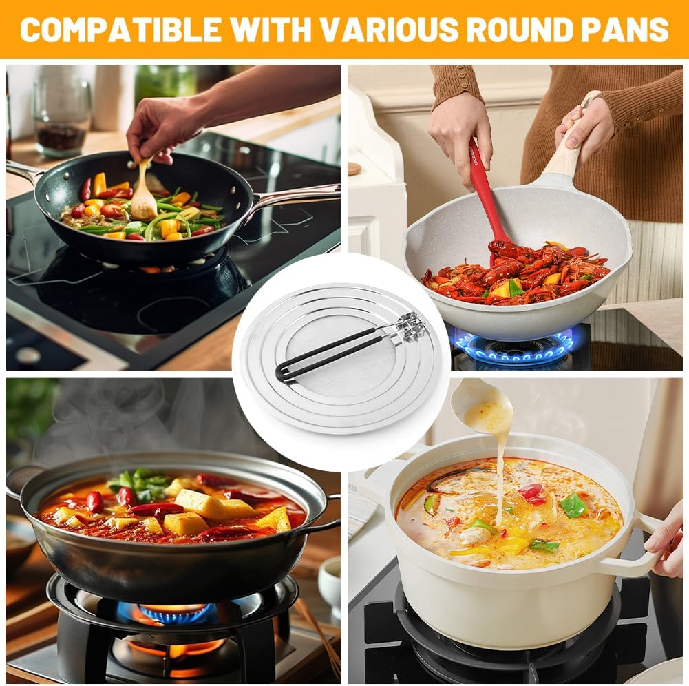 Stainless Steel Splatter Screen for Frying Pan, Collapsible Grease Splatter Guard with Folding Insulated Handle for Fry Pans, Cover Oil Splash from Bacon, Oil or Deep Fryer(SIZE:11.81inch)
