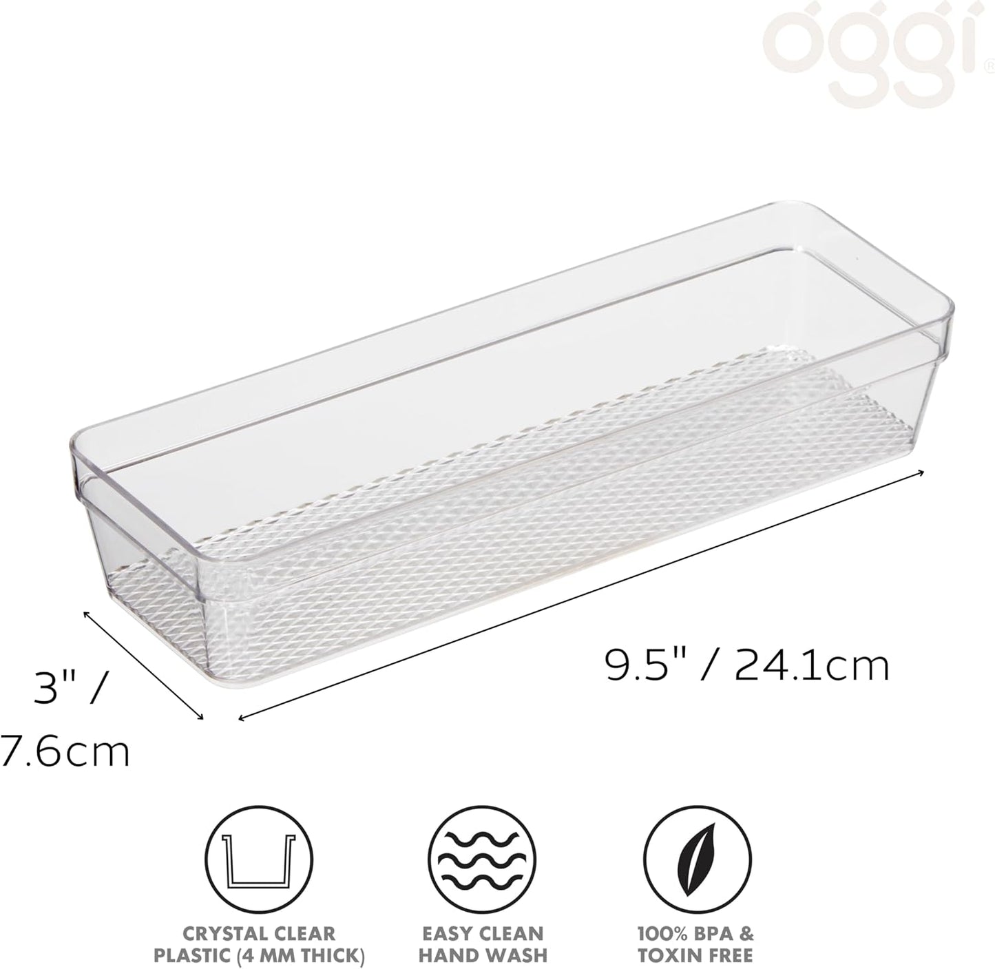 Oggi Clear Drawer Organizer - 3" X 12.5" - Ideal for Organizing Kitchen Drawers, Office, Desk, Silverware, Kitchen Utensils, Cosmetics and Bathrooms