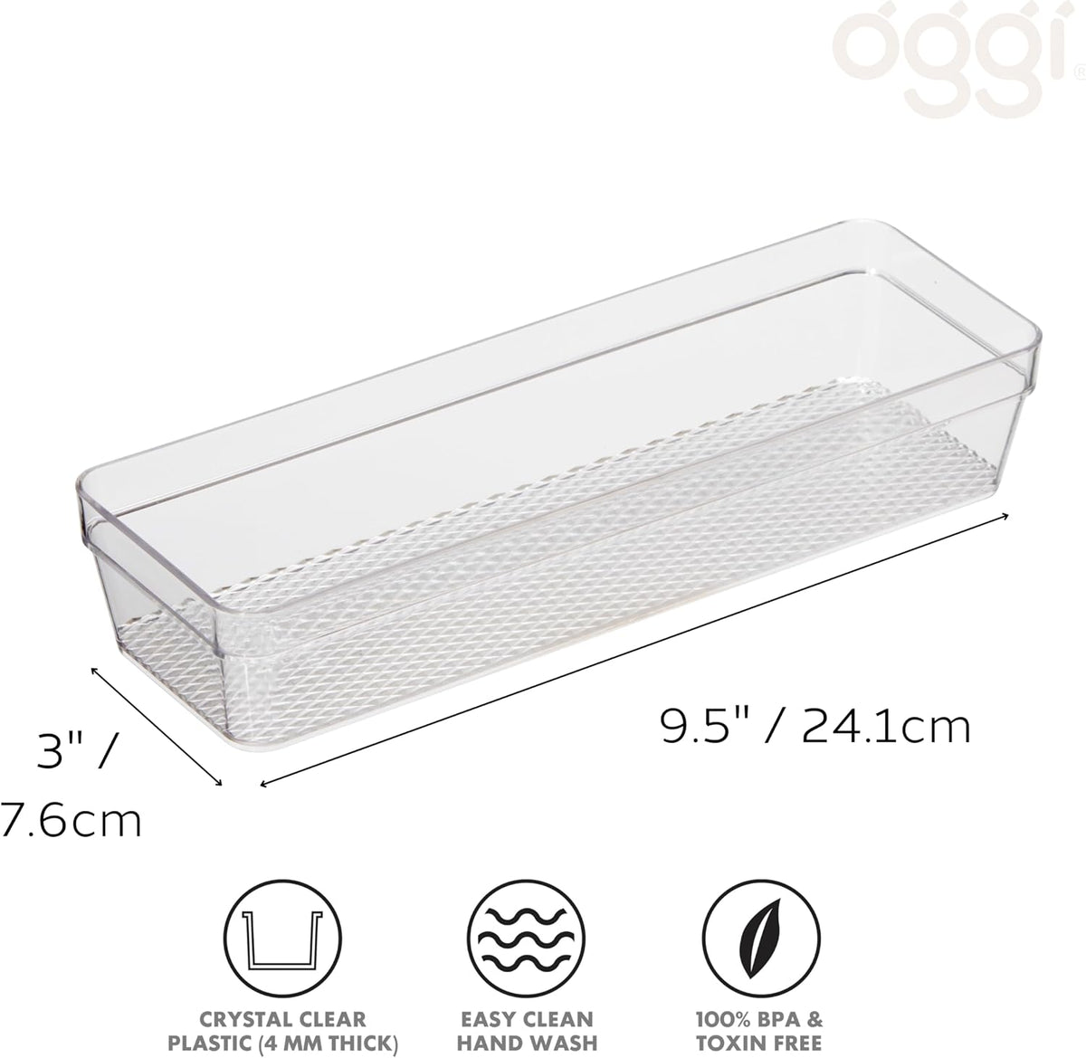 Oggi Clear Drawer Organizer - 3" X 12.5" - Ideal for Organizing Kitchen Drawers, Office, Desk, Silverware, Kitchen Utensils, Cosmetics and Bathrooms