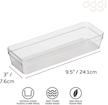 Oggi Clear Drawer Organizer - 3" X 12.5" - Ideal for Organizing Kitchen Drawers, Office, Desk, Silverware, Kitchen Utensils, Cosmetics and Bathrooms