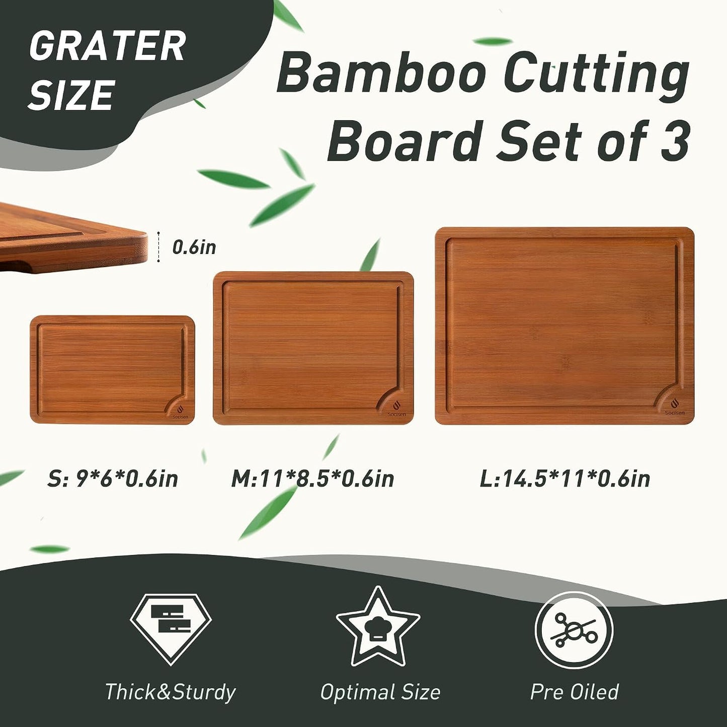 3 Packs Bamboo Cutting Board Set with Non Slip Feet Holder and Over Sink Nice Solid Thick Wood Juice Groove Chopping Board Extra Large Big Small Best Hardwood Kitchen Organic Vegetable Meat BBQ Kit