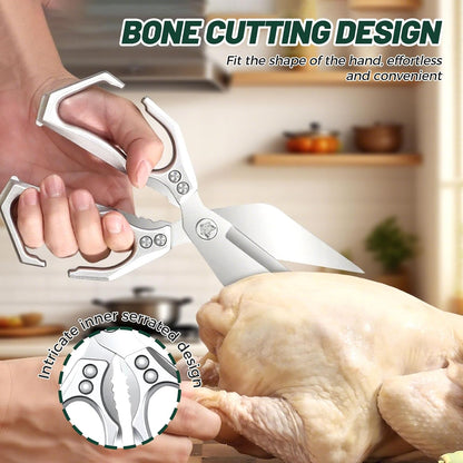 Multifunctional Heavy-Duty Kitchen Shears, Stainless Steel Kitchen Scissors for Food, Poultry Shears, Poultry, Meat, Seafood, Bone Cutting, Dishwasher Safe Ergonomic Handle (Sliver)