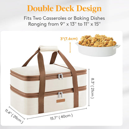 LUNCIA Insulated Single Decker Casserole Carrier, Lasagna Lugger Tote Keeps Food Hot or Cold, Thermal Lunch Bag for Potluck Parties, Picnic and Cookouts, Fits 9" x 13" Baking Dish, Black
