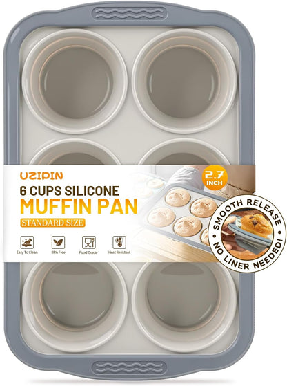 Silicone Muffin Pan, 12 Cups Non-Stick Cupcake Pan, Food-Grade BPA-Free Muffin Tin, Oven-Safe 450 °F, Reinforced Steel Frame, Easy-Grab Handles, Quick-Release 2.3" Baking Molds for Mini Treats