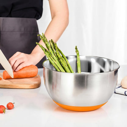 KITEISCAT Stainless Steel Mixing Bowls with Lids – Set of 5 Large Nesting Metal Bowls for Kitchen, Baking, Cooking, Food Prep & Storage, Non-Slip Base, Dishwasher Safe,Khaki
