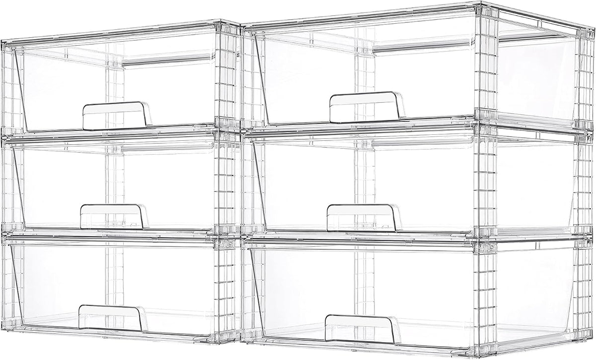 Vtopmart 3 Pack Large Stackable Storage Drawers,Easily Assemble Clear Acrylic Bathroom Closet Undersink Organizers,Plastic Storage Bins for Cabinet,Kitchen Pantry,Medicine Organization