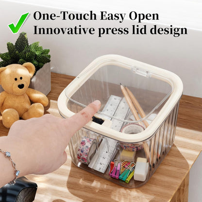 THMINS Hair Accessories Organizer for Girls,Small Plastic Storage Box with Lid for Kids Hair Clips,Ties,Bows&Jewelry,Stackable Dust-Proof Flip Top Container,Desktop Organizer(Clear)
